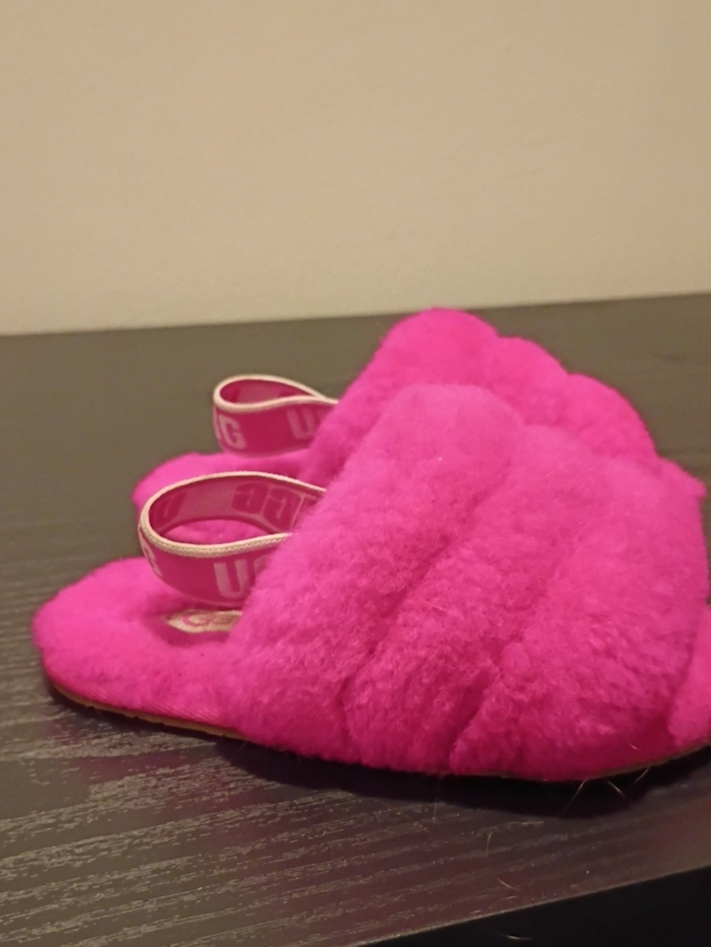 UGG Kids Hot Pink Fuzzy Slide Sandals